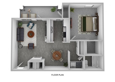 Floor plan for 1 bed, 1 bath, 726 sqft